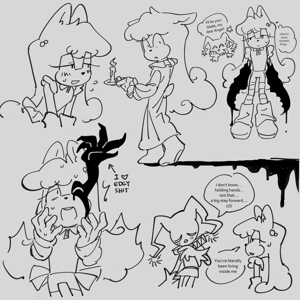 Angel and Lorem Assorted doodles of the two. Angel's nightgown is also shown here.